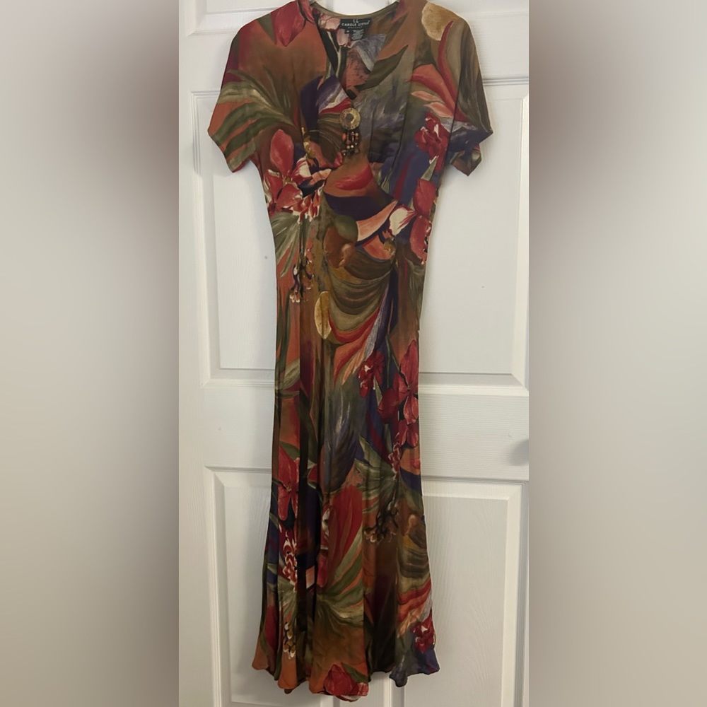 Carole Little Red and Green Floral Maxi Dress